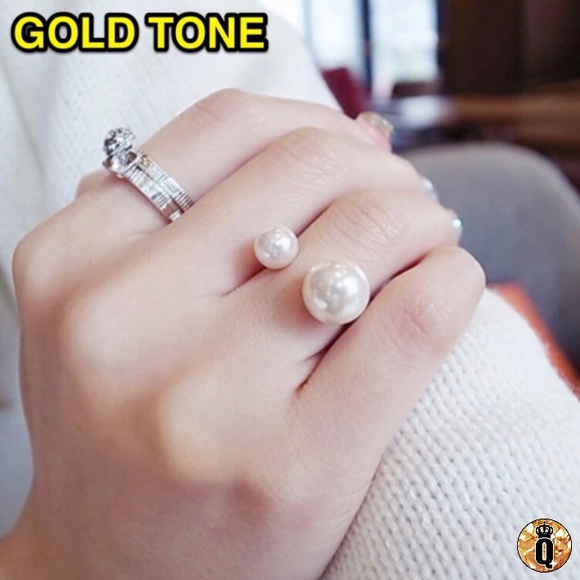 🔴5/$15🔴CLEARANCE Two Pearl Gold Simple Ring NEW - Picture 15 of 15